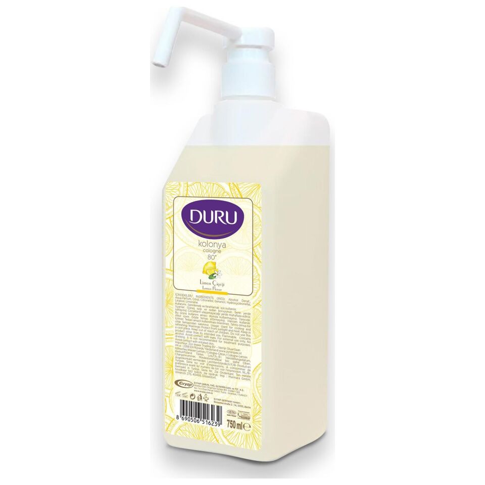 Duru 80° Alkollü Kolonya Pompalı 750 ml Limon Çiçeği