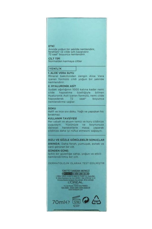 Loreal Nem Terapisi Aloe Vera Suyu Normalden Karmaya Ciltler 70 ml