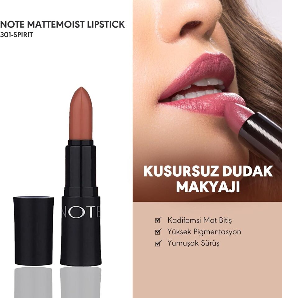 Note Mattemoist Lipstick Mat Bitişli Ruj 301 Spirit - Nude