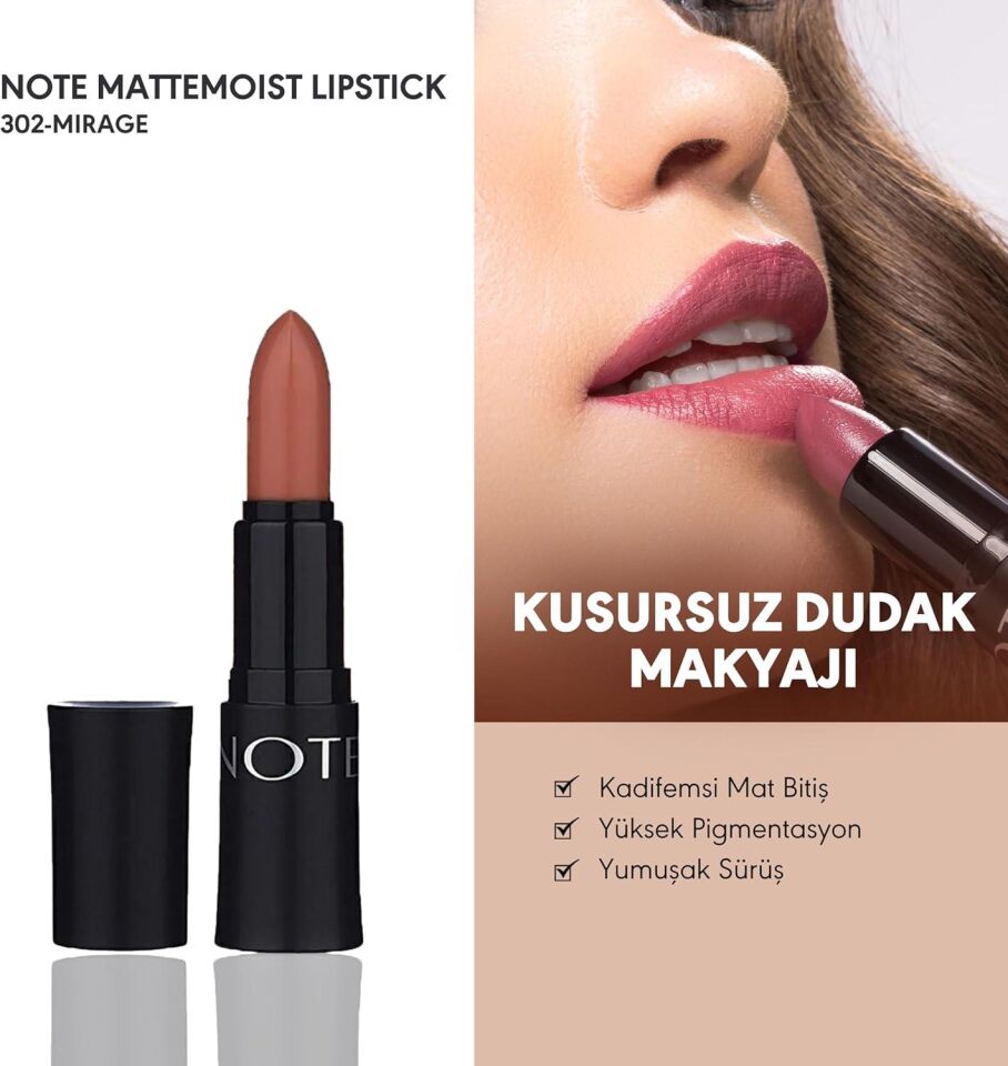 Note Mattemoist Lipstick 302 Mirage Mat Bitişli Ruj, Koyu Nude