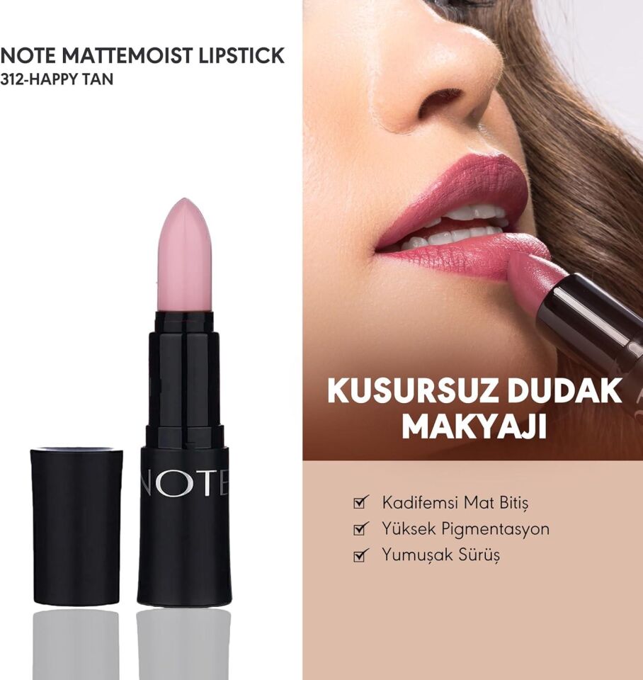 Note Mattemoist Lipstick 312 Happy Tan Mat Bitişli Ruj, Nude
