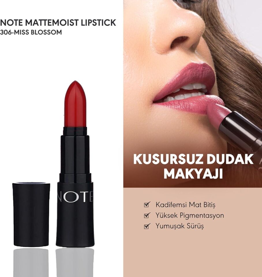 Note Mattemoist Lipstick 306 Kiss Blossom Mat Bitişli Ruj, Nude