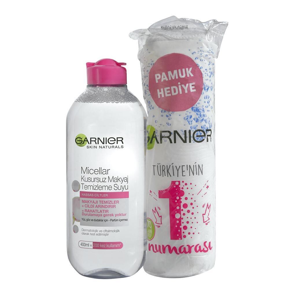 Garnier Micellar Kusursuz Makyaj Temizleme Suyu 400 ml Hassas + 70 li Disc Pamuk