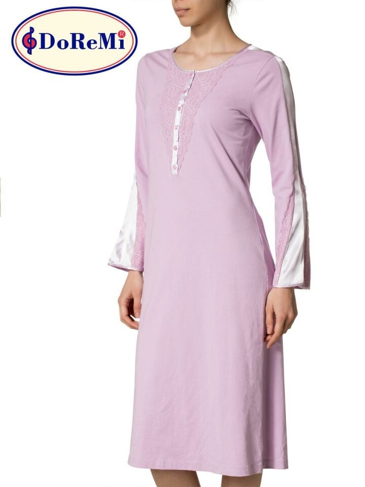 Pierre Cardin DoReMi Uzun Kollu Penye Gecelik Lila S-M -  - 002-000328
