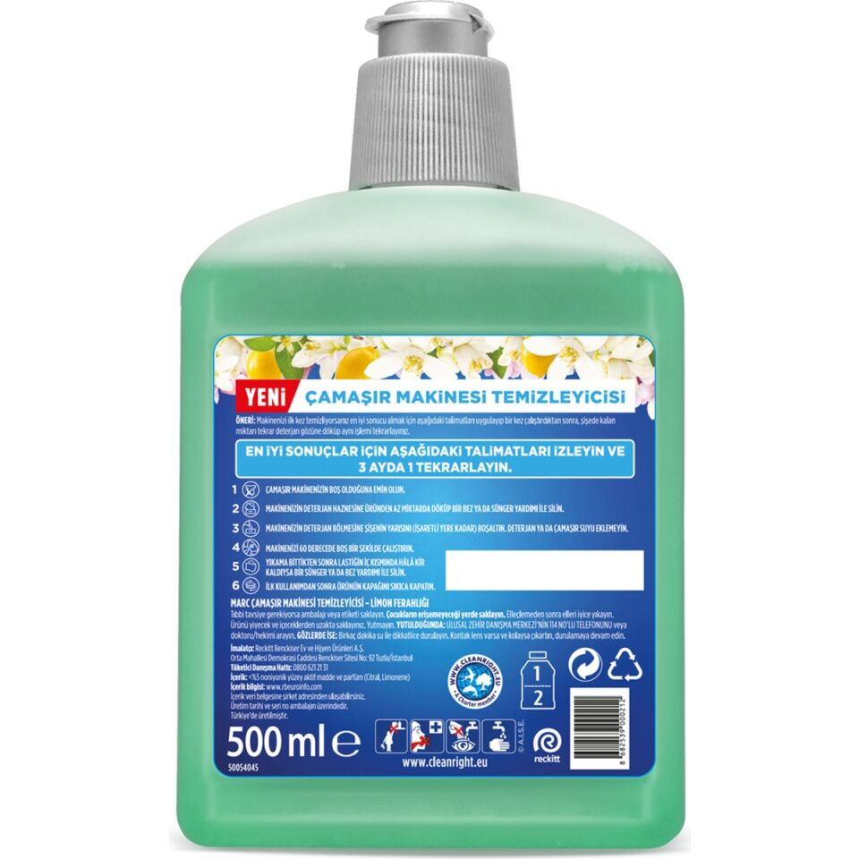 Marc Çamaşır Makinesi Temizleyici Limon Ferahlığı 500 Ml