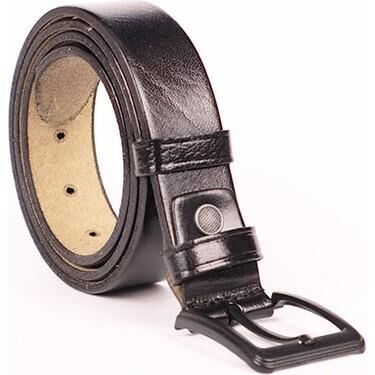 Karalı Düz Siyah Kösele Deri Kemer 4 cm Unisex - 3171 - 1
