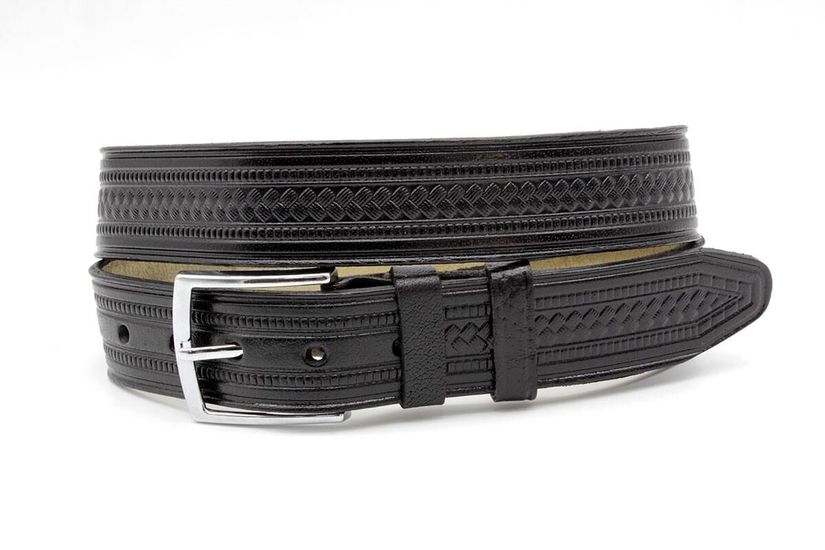 Karalı Baskılı Siyah Kösele Deri Kemer 4 cm Unisex - 3173 - 1