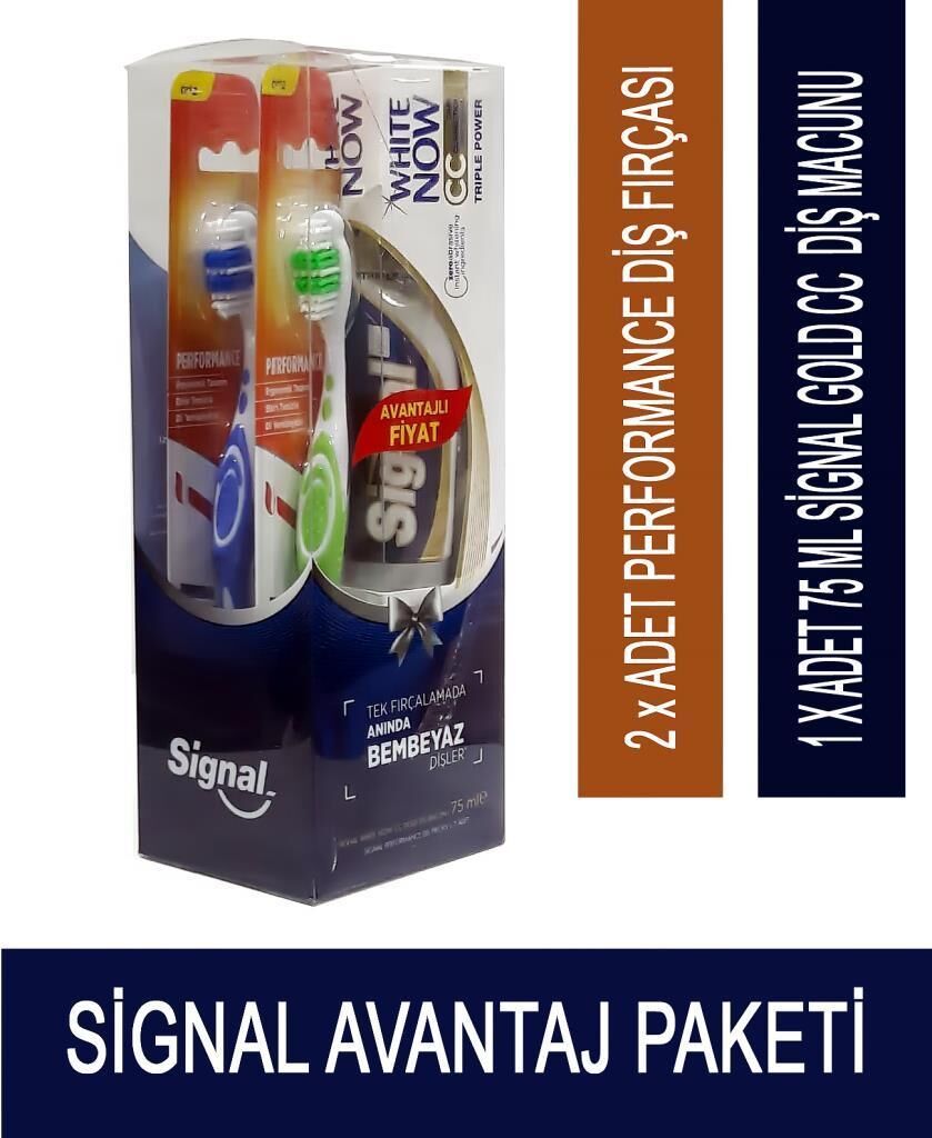 Signal White Now CC Gold Diş Macunu 75 ml + 2 Adet Diş Fırçası -orta- Seti