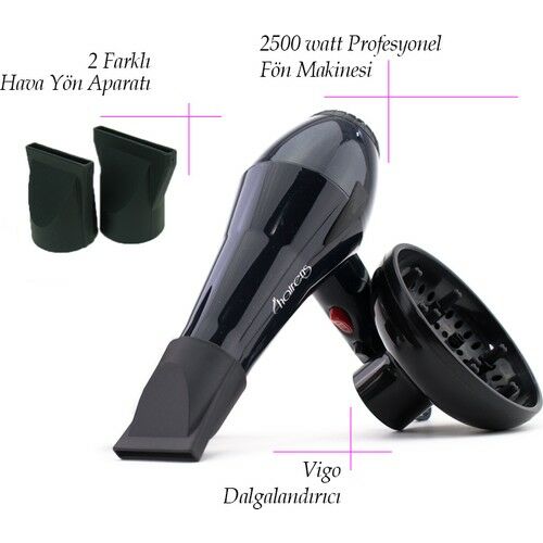 Hairens 2500w Turbo 3555 Profesyonel Kuaför Saç Kurutma Ve Fön Makinesi