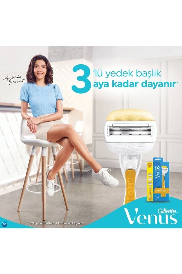 Gillette Venüs Venus Comfortglide Olay Krem Barlı Kadın Tıraş Makinesi + 3 Yedek Tıraş Bıçağı