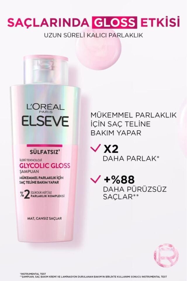 Loreal Elseve Glycolic Gloss Mükemmel Parlaklık için Bakım Yapan Şampuan [Glikolik Asit] 200ml