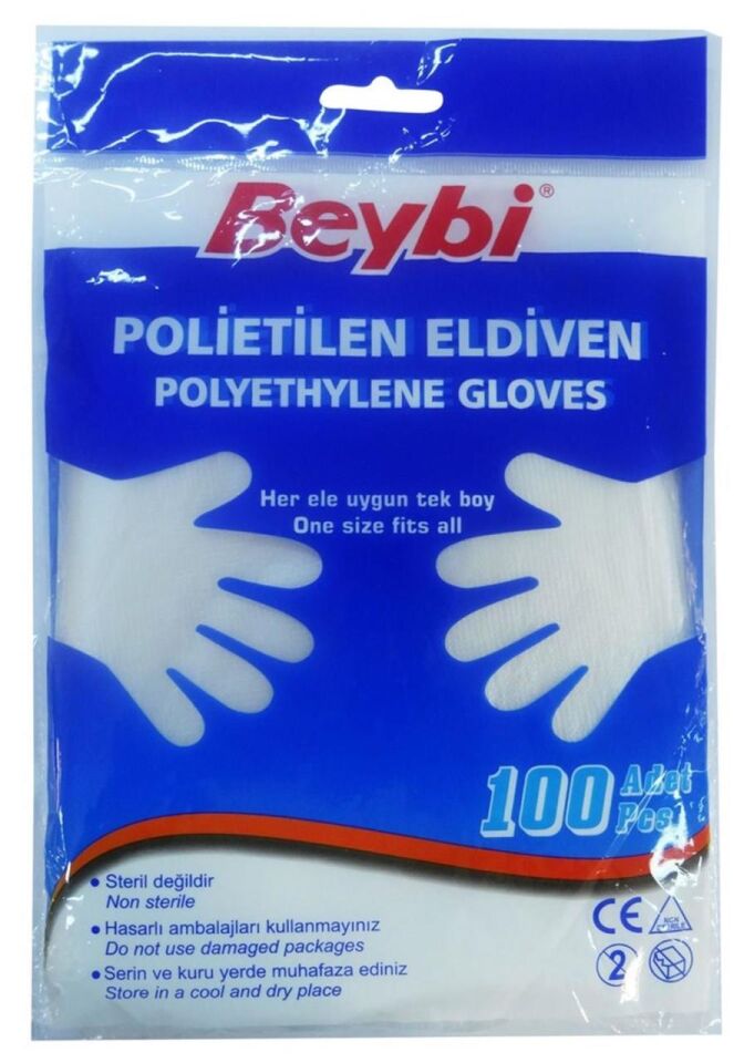 Beybi Polietilen Eldiven 100 Adet Hışır-Şeffaf 100lü Paket