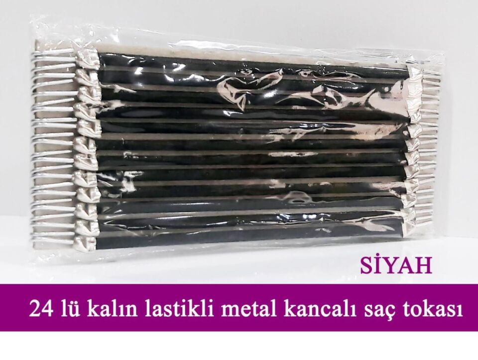 Metal Kancalı Kalın Lastik Toka Siyah 24 lu Paket