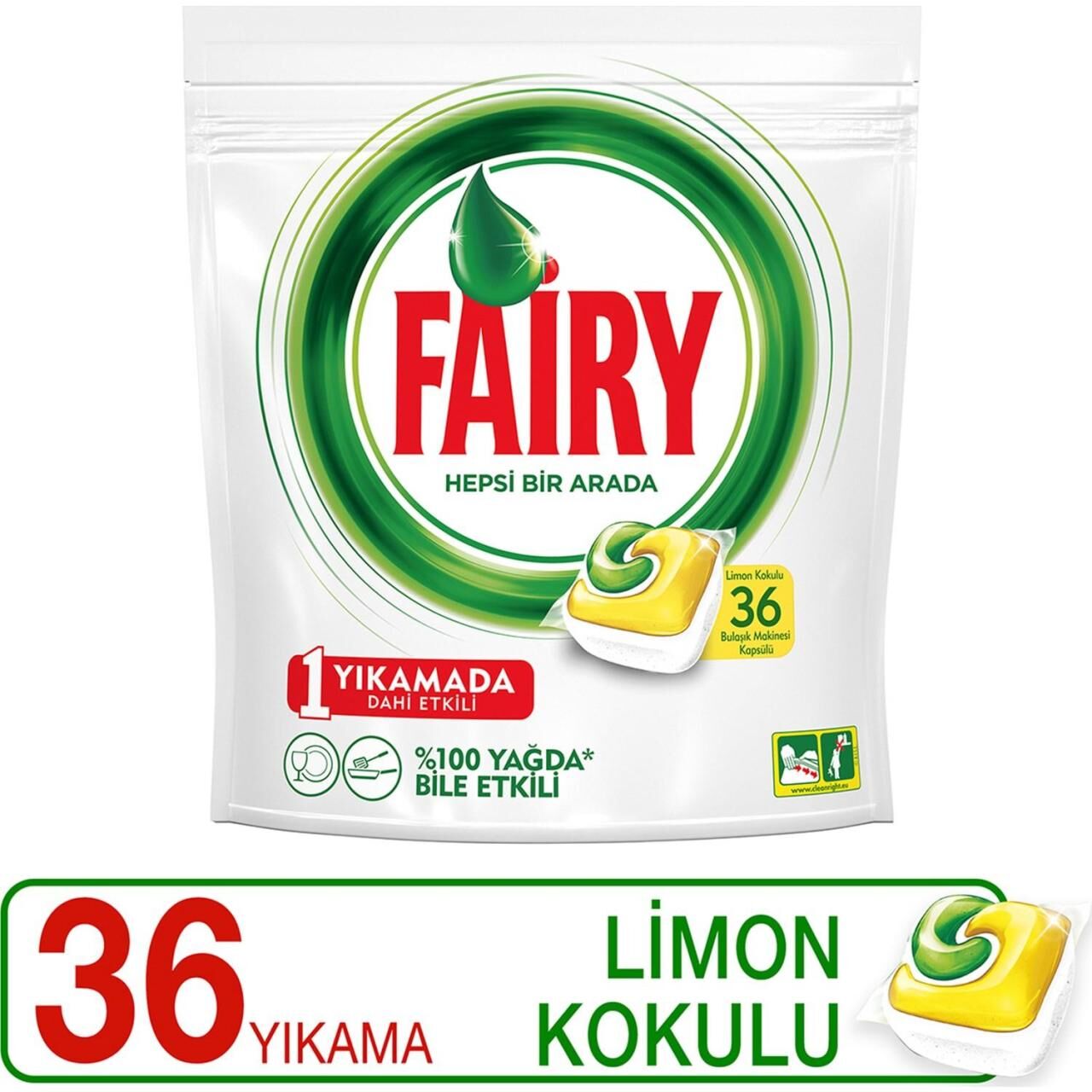 Fairy 36 Yıkama Deterjanı Kapsülü Hepsi Bir Arada Bulaşık Makinesi İçin Limon Kokulu