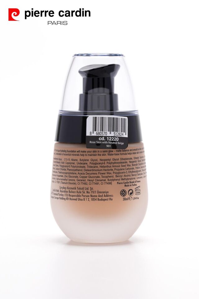 12220 -Pierre Cardin Aqua Wow Mineralli Su Bazlı Fondöten Rose Skin 901 with Neutral Beige