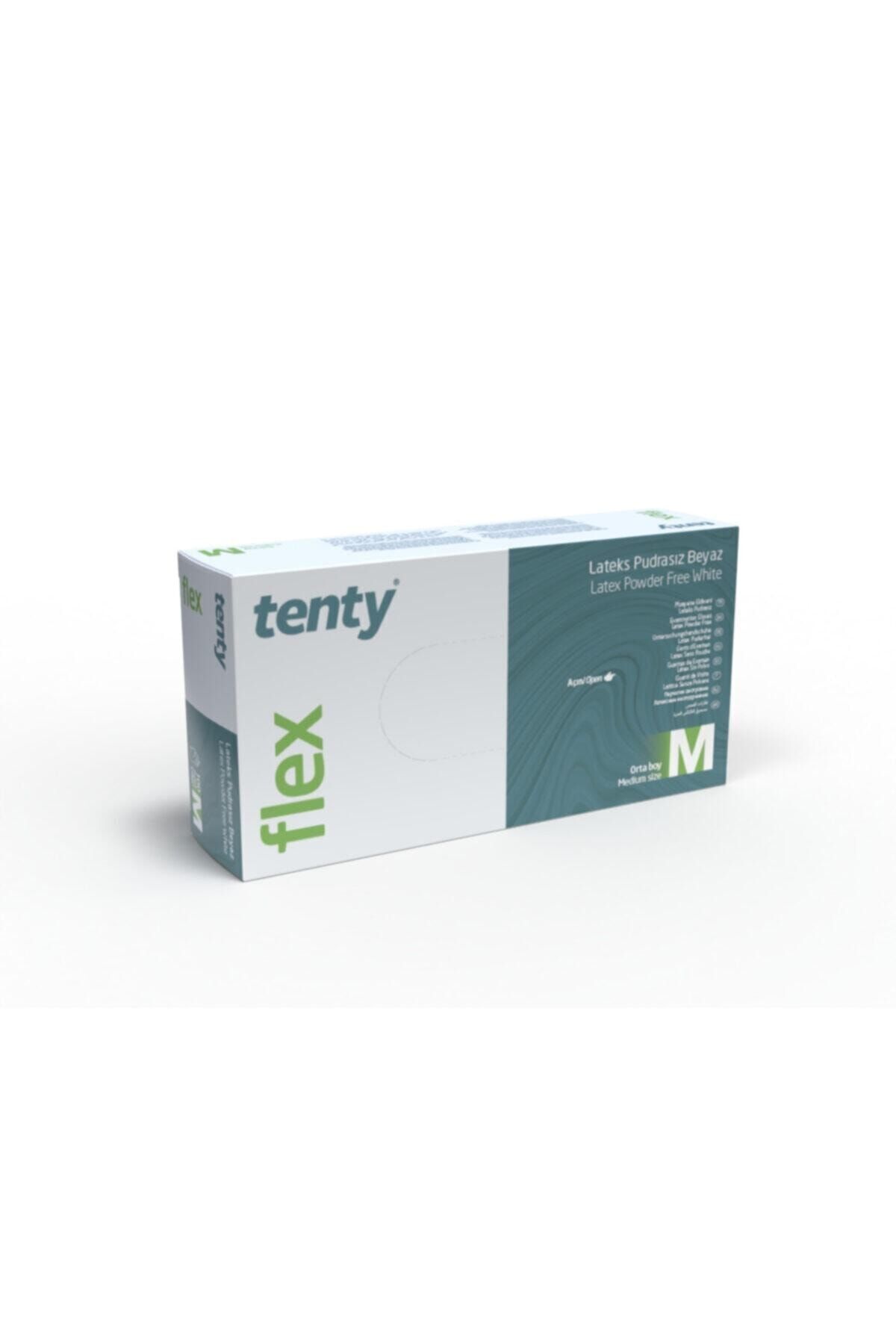 Tenty Flex Lateks Eldiven Pudrasız Muayene Eldiveni Large- L - Beyaz