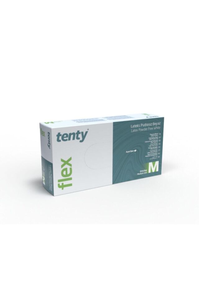 Tenty Flex Lateks Eldiven Pudrasız Muayene Eldiveni Large- L - Beyaz