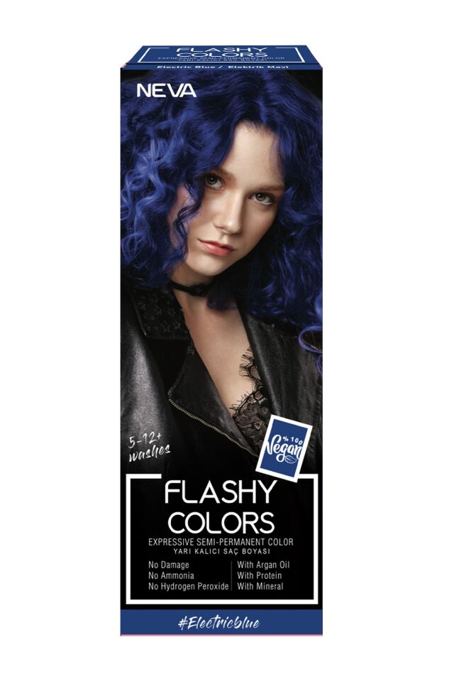 Neva Flashy Colors Elektrik Mavi Direkt Uygulanan Yarı Kalıcı Saç Boyası 100ml (vegan)
