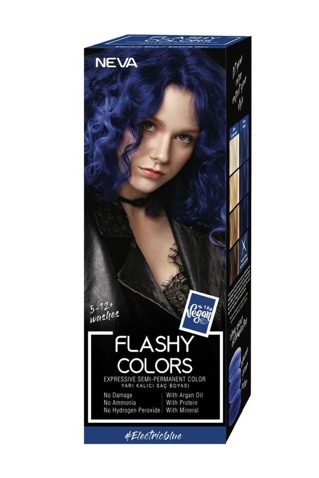 Neva Flashy Colors Elektrik Mavi Direkt Uygulanan Yarı Kalıcı Saç Boyası 100ml (vegan)