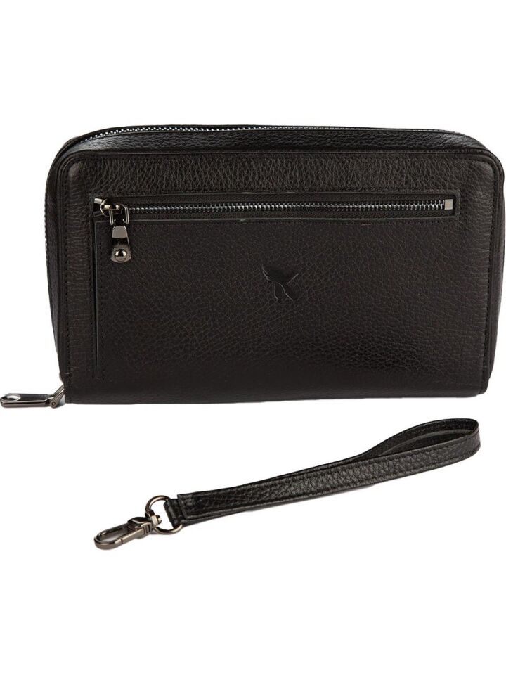 Karalı Siyah Deri Cüzdan Unisex - BC420-1