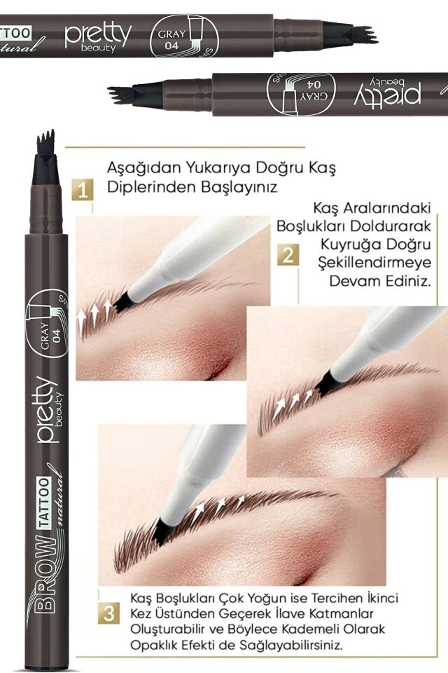 Pretty Kaş Kalemi 04 - Doğal Siyahımsı Gri Tattoo Suya Dayanıklı Likit Pencıl