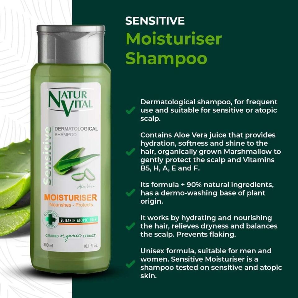 Natur Vital Sensetive Moisturising Şampuan 300 ml Aloe Vera Nemlendirici