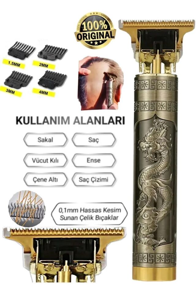 Ipone Dragon Çelik Kasa Profesyonel Saç Sakal Ense Çizim Tüm Vücut Tüyü Lazer Öncesi Tıraş Makinesi