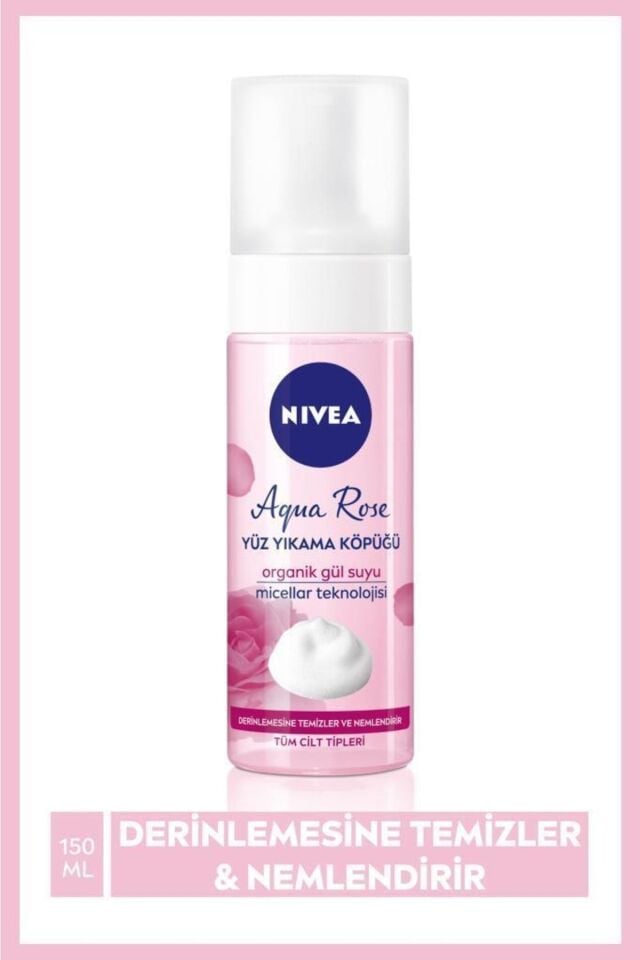 Nivea Aqua Rose Organik Gül Suyu İçeren Yüz Yıkama Köpüğü 150ml, Nemlendirici, Yüz Temizleyici, Micellar