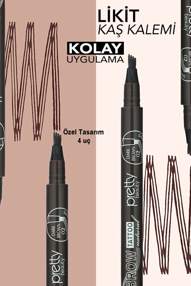 Pretty Kaş Kalemi 02 - Grimsi Kahve Tattoo Suya Dayanıklı Likit Pencıl