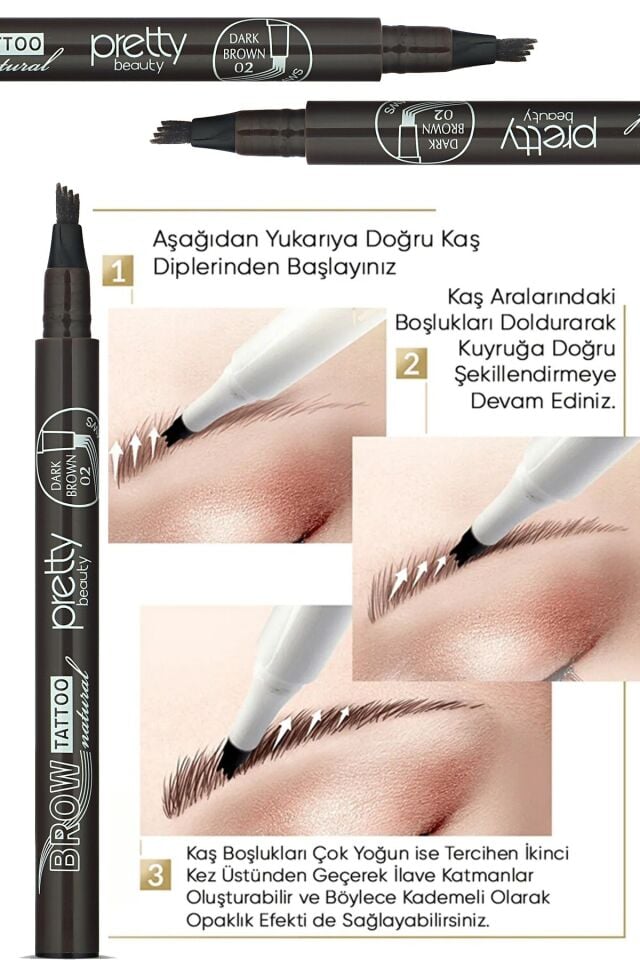 Pretty Kaş Kalemi 02 - Grimsi Kahve Tattoo Suya Dayanıklı Likit Pencıl