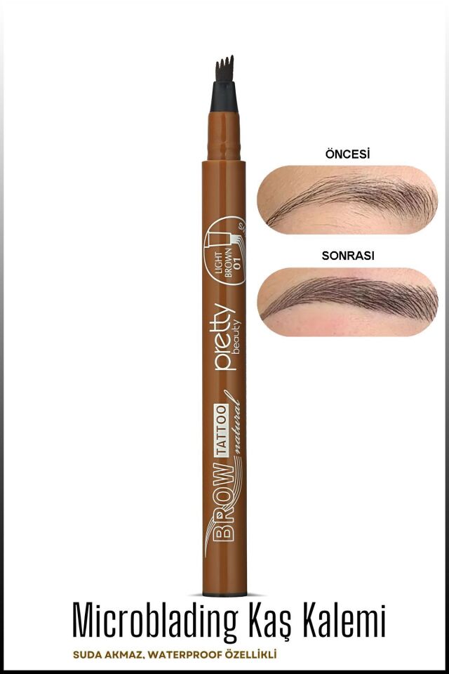 Pretty Kaş Kalemi 01 - Açık Kahve Tattoo Suya Dayanıklı Likit Pencıl