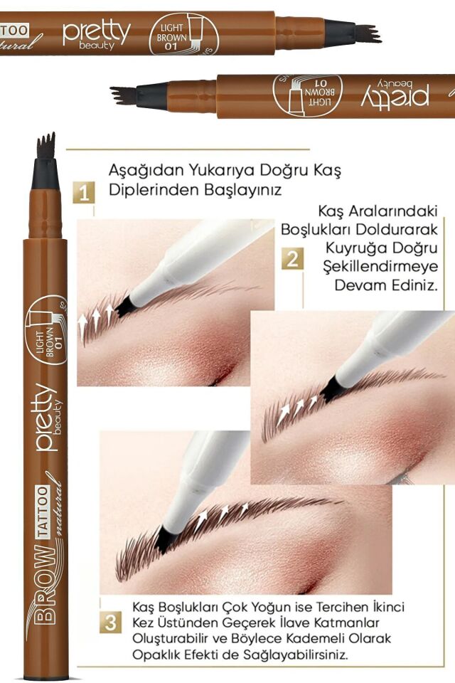 Pretty Kaş Kalemi 01 - Açık Kahve Tattoo Suya Dayanıklı Likit Pencıl