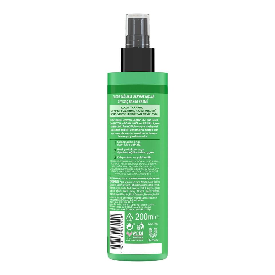 Elidor Sıvı Saç Kremi Sağlıklı Uzayan Saçlar Biotin Argan Yağı Arjinin 200 Ml
