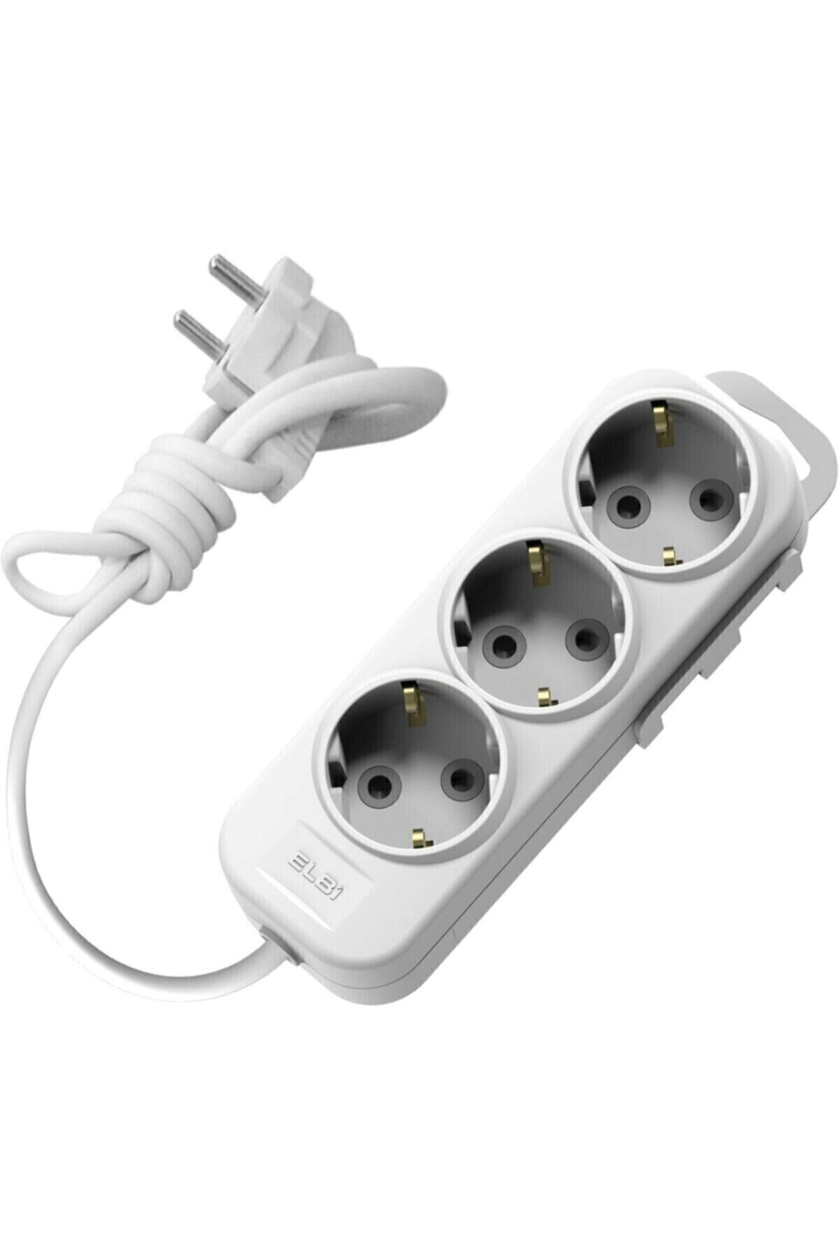 Elbi 3lü Üçlü Topraklı 2 Metre Kablolu Çocuk Korumalı Grup Priz