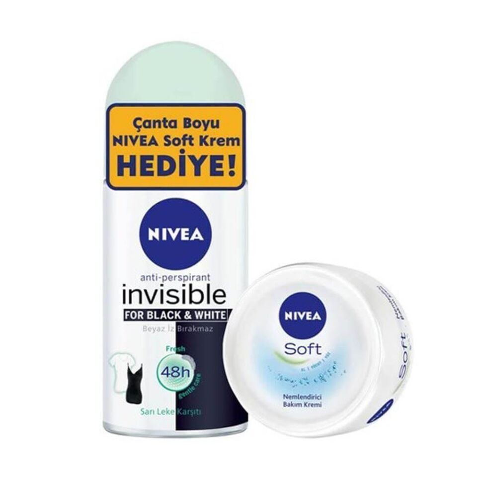 Nivea Roll on Fresh Invisible Black White Bayan 50 ml + Soft Krem 50 ml