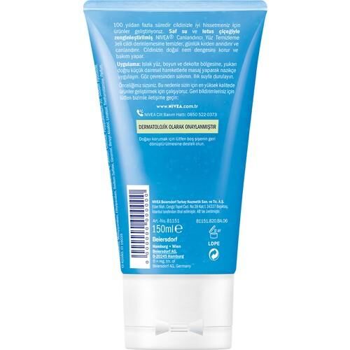 Nivea Canlandırıcı Yüz Temizleme Jeli 150 ml, Saf Su ve Lotus Çiçeği ile Etkili Yüz Temizleyici, Normal Ciltler