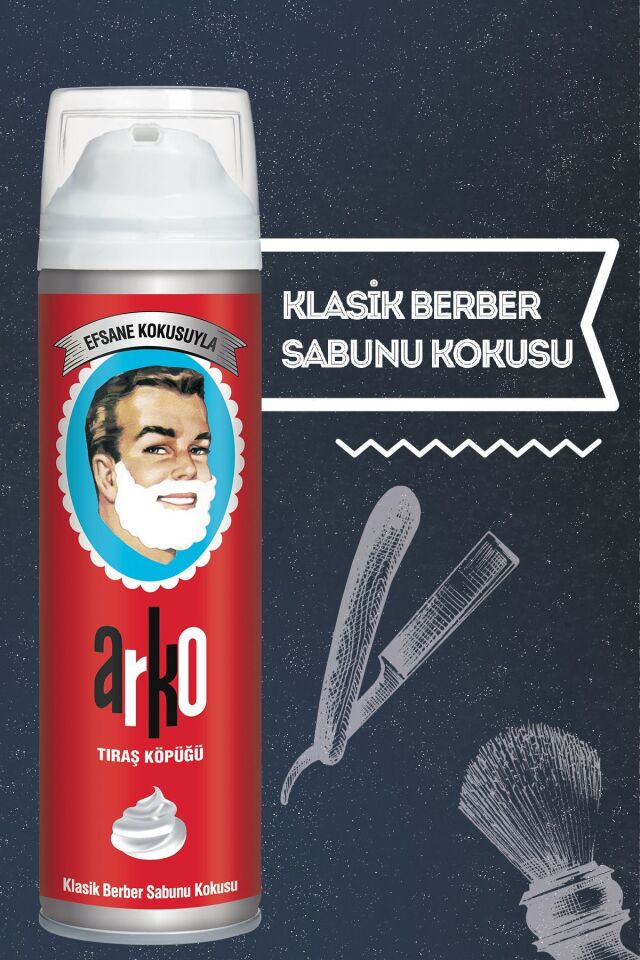 3 Adet X Arko 60. Yıl Özel Efsane Berber Sabunu Kokulu Tıraş Köpüğü 200 Ml 8693188026317