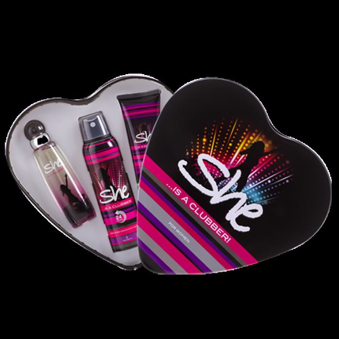 She Clubber Set Kalp 50ml Edt + Deodorant + Vücut Losyonu 3lü Set