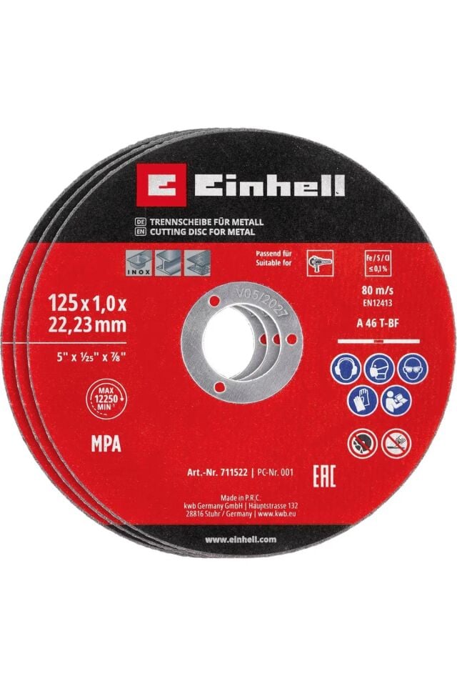Einhell 5 li Inox Düz Kesme Diski 125 x 1,0 x 22,23mm