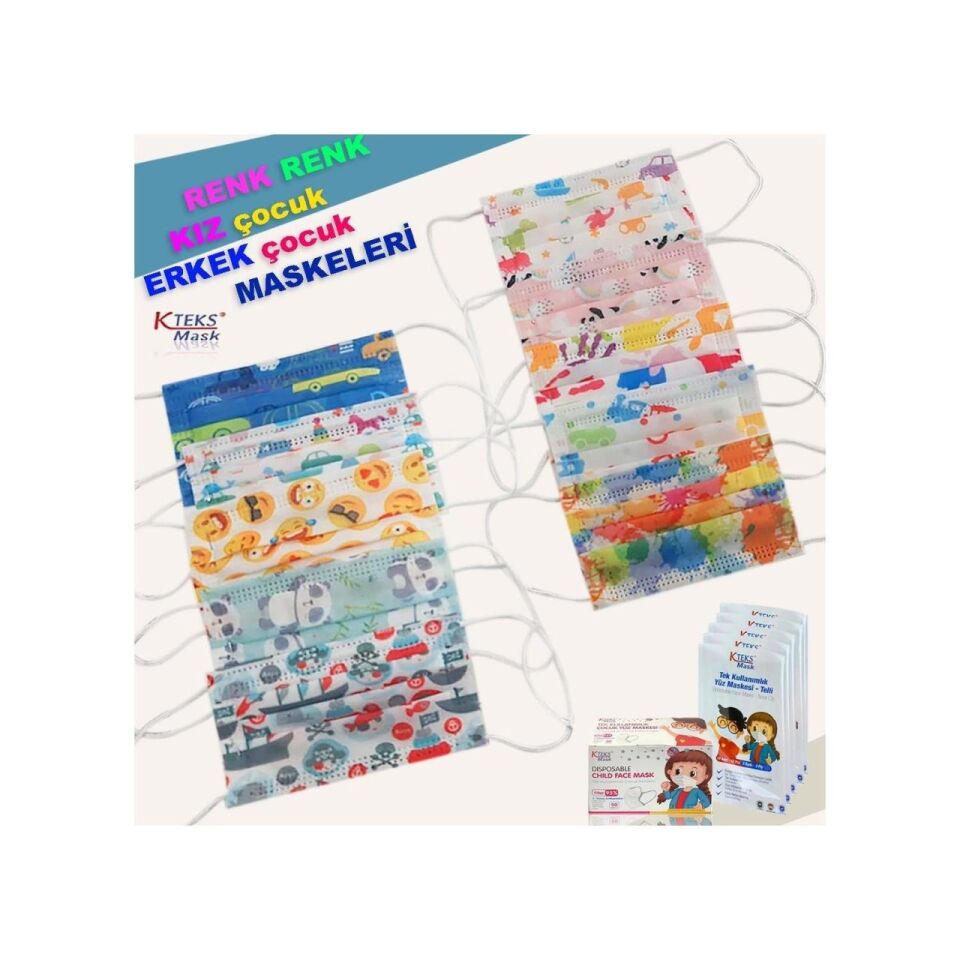 Kteks Mask 3 Katlı Çocuk Telli Cerrahi Yüz ve Ağız Maskesi 50 li