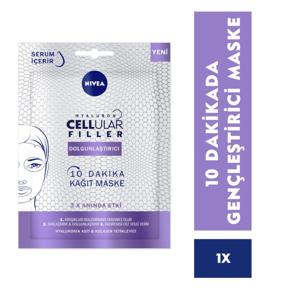 Nivea 10 Dakika Hyaluron Cellular Filler Dolgunlaştırıcı Kağıt Yüz Bakım Maskesi 28 gr