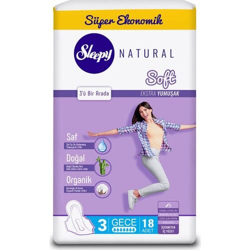 Sleepy Natural Soft Ekstra Yumuşak Gece 18 Ped