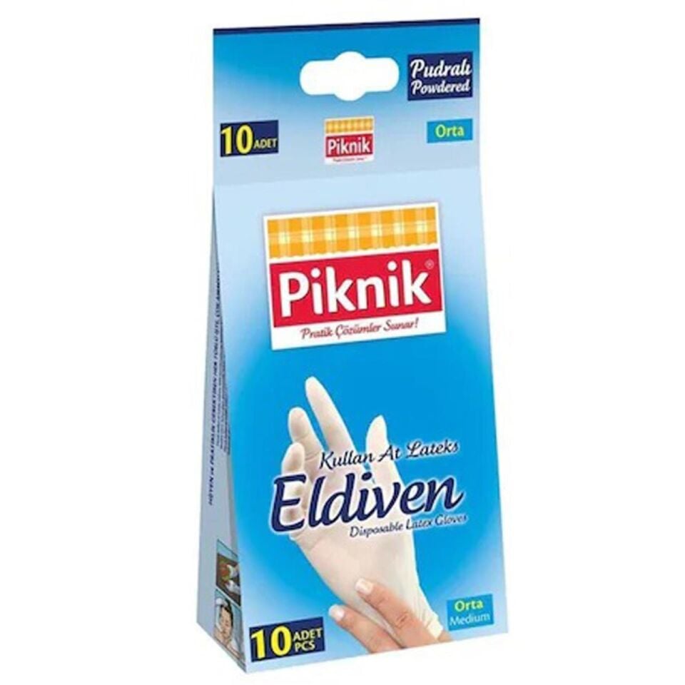Piknik Lateks Eldiven 10 lu M - Orta Boy Pudralı