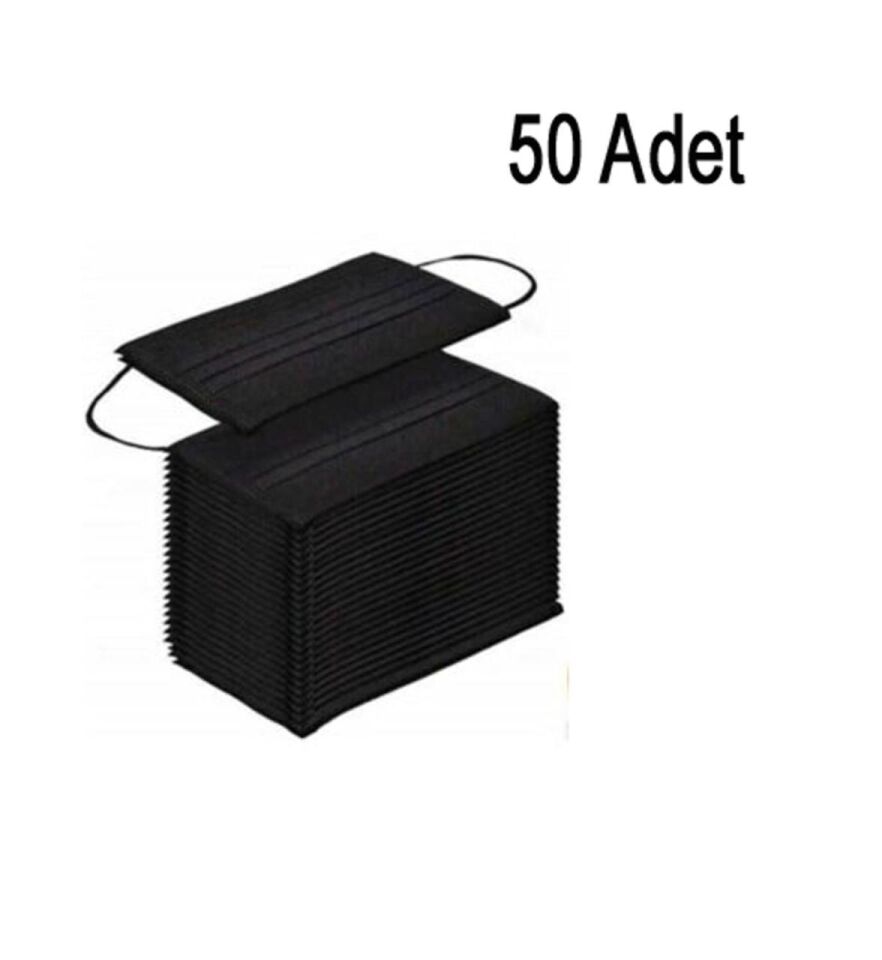 Drn Mask 3 Katlı Lastikli Telli Cerrahi Yüz ve Ağız Maskesi 50 li Siyah