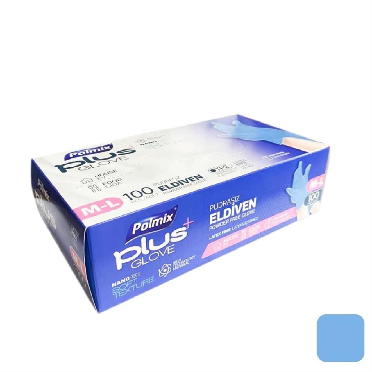 Polmix Plus Pudrasız M-L Mavi Medium - Large Muayene Eldiveni 100 lü