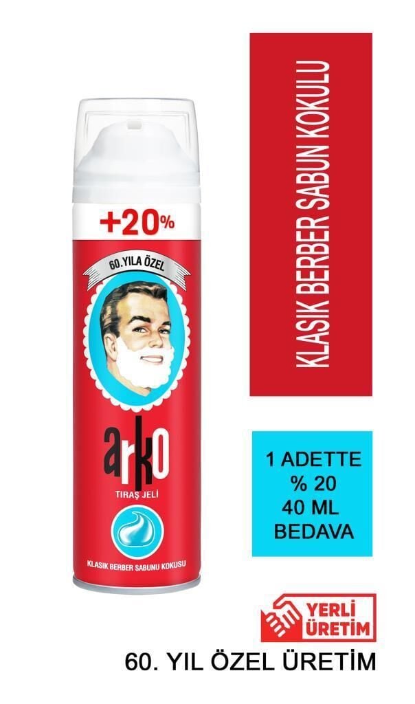 Arko Tıraş Jeli 60.Yıl Özel 240 Ml Klasik Berber Sabun Kokulu %20 Free
