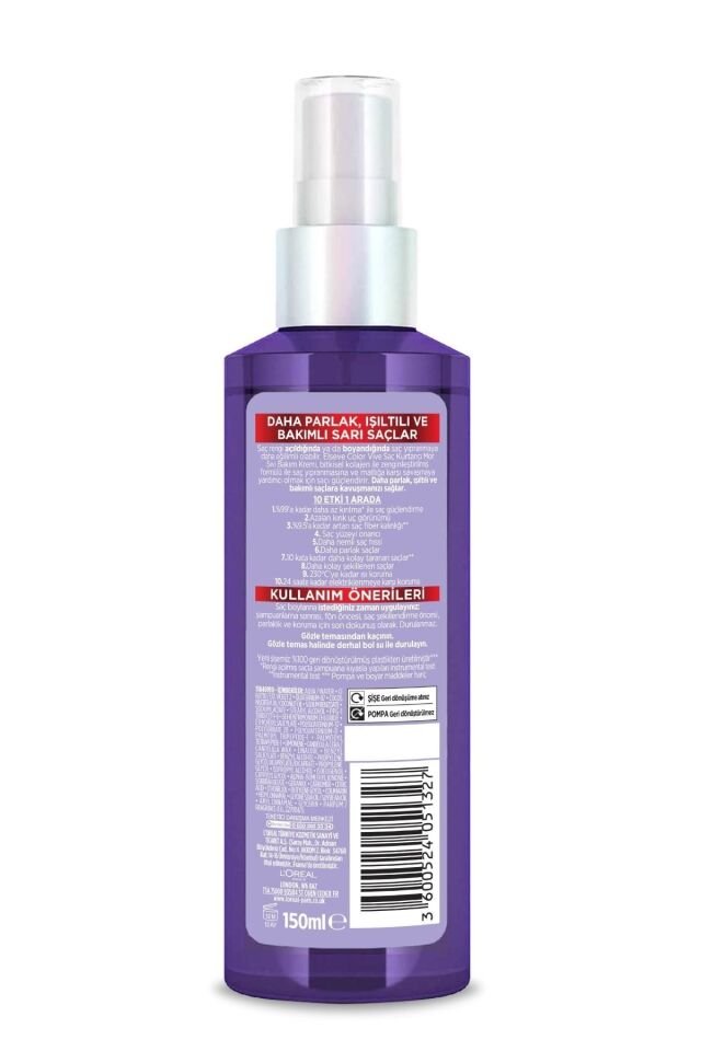 Elseve Sarı Saç Kurtarıcı Turunculaşma Karşıtı Mor Saç Spreyi 150 Ml 10 Etkili