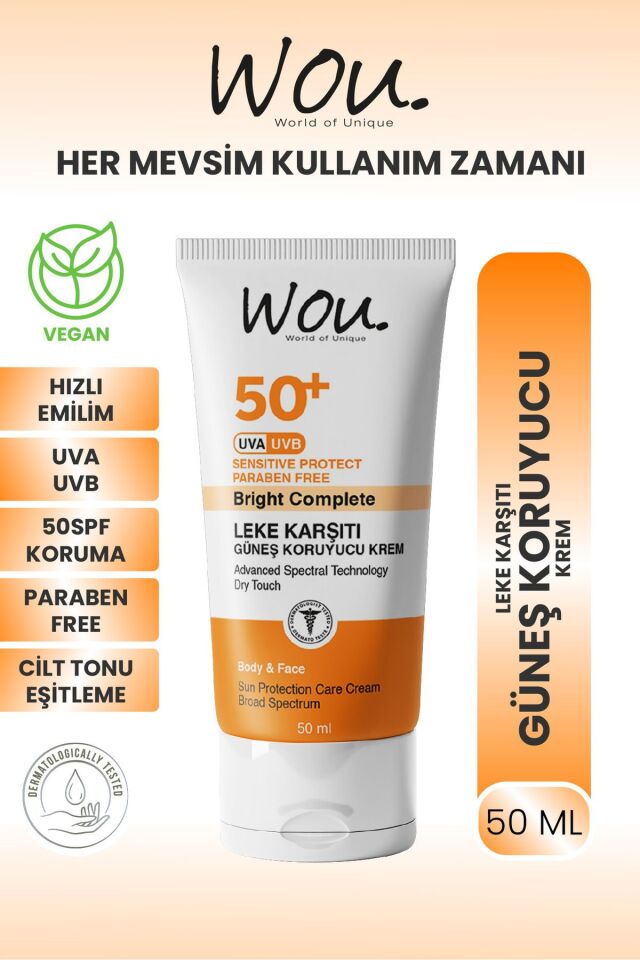 Wou Leke Karşıtı Yüksek Koruma Güneş Kremi Spf50 Yüksek Korumalı Güneş Kremi 50 ML