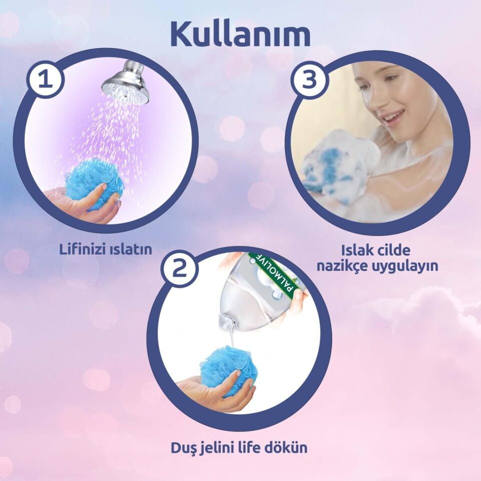 2 Adet Palmolive Duş Jeli Micellar Care Pamuk Özlü 500 ml + 1 Adet Duş Lifi