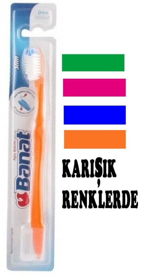 Banat Slim Diş Fırçası Orta - Dil Temizleyici - Koruma Kapaklı